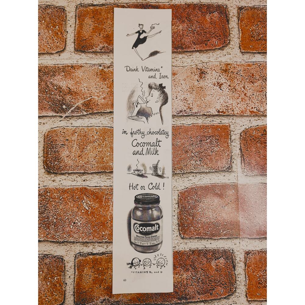 1944 Cocomalt Upbeat Drawings of Enjoyable Beverage Vtg Print Ad